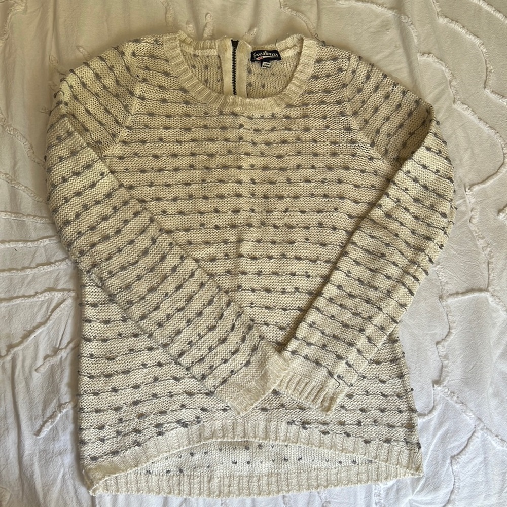 Freshman cream and grey striped sweater